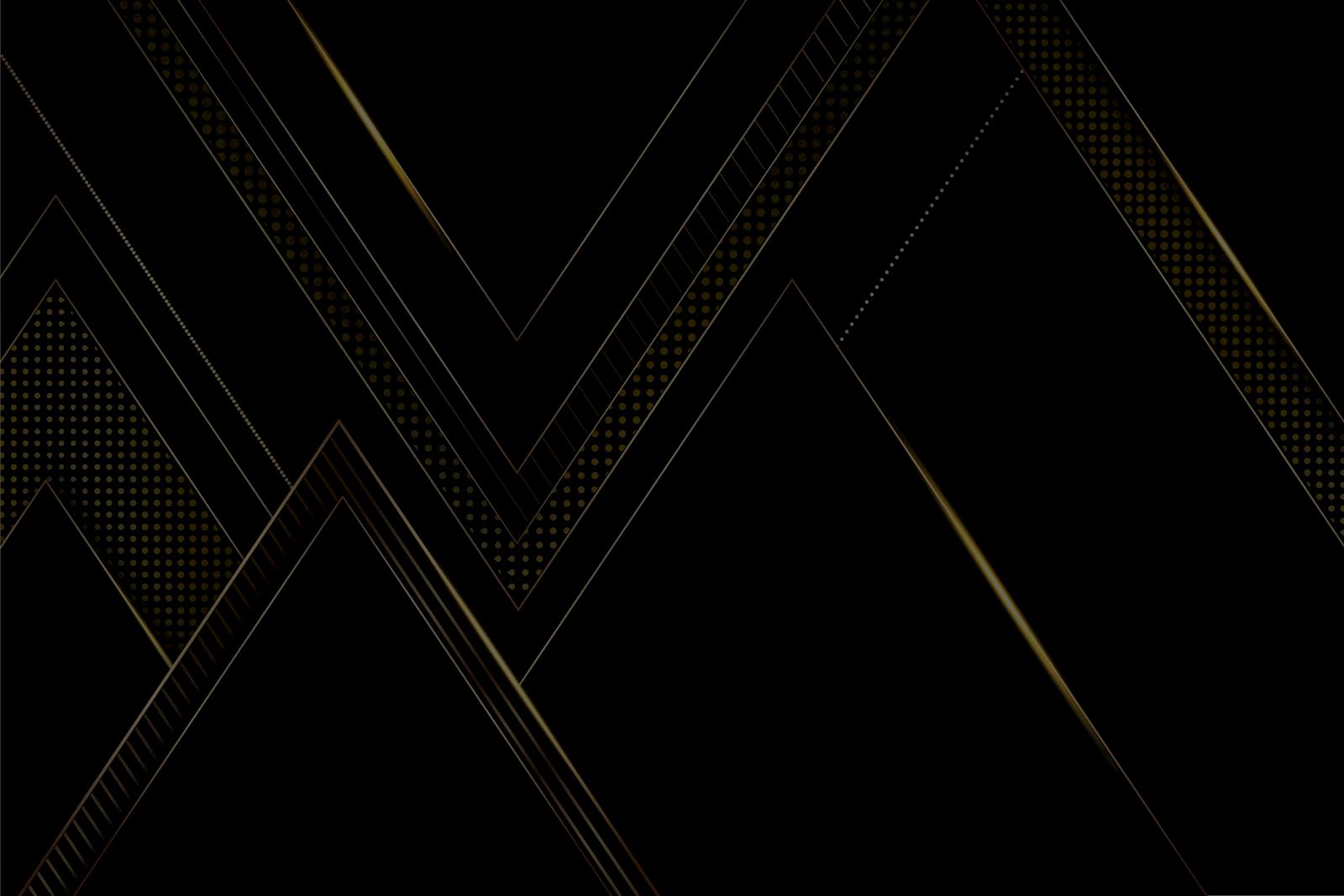Abstract black background with gold geometric lines forming layered chevrons and overlapping triangles.